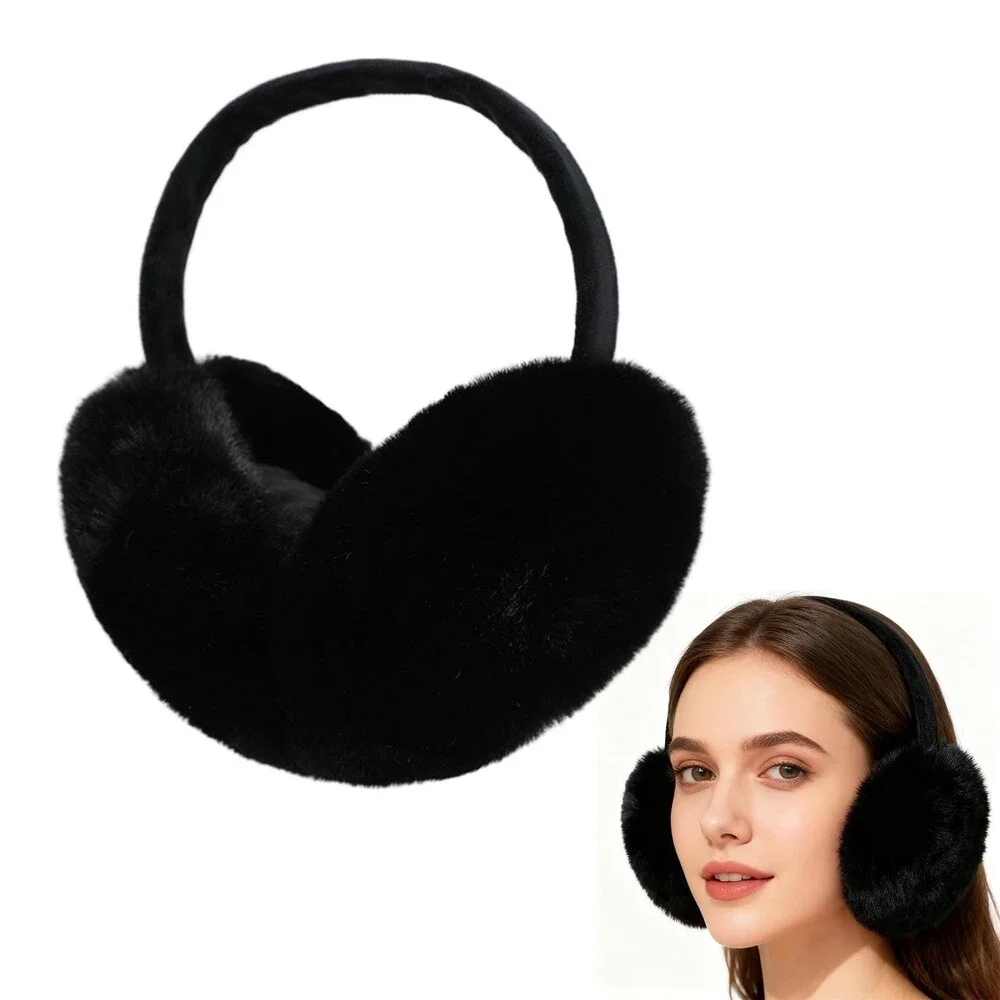 LUJIEBANG Womens Black Foldable Fuzzy Winter Ear Muffs Warmers Style Fit - NWT